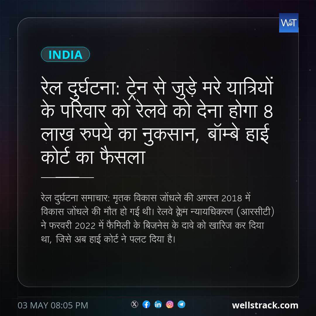 रेल दुर्घटना: ट्रेन से जुड़े मरे यात्रियों के परिवार को रेलवे को देना होगा 8 लाख रुपये का नुकसान, बॉम्बे हाई कोर्ट का फैसला