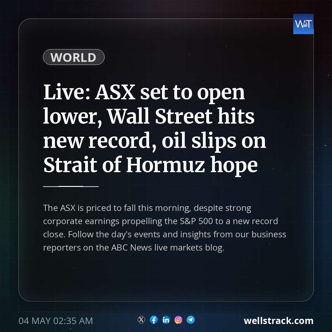 Live: ASX set to open lower, Wall Street hits new record, oil slips on Strait of Hormuz hope