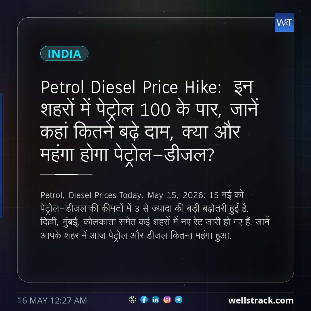 Petrol Diesel Price Hike:  इन शहरों में पेट्रोल 100 के पार, जानें कहां कितने बढ़े दाम, क्या और महंगा होगा पेट्रोल-डीजल? — WellsTrack
