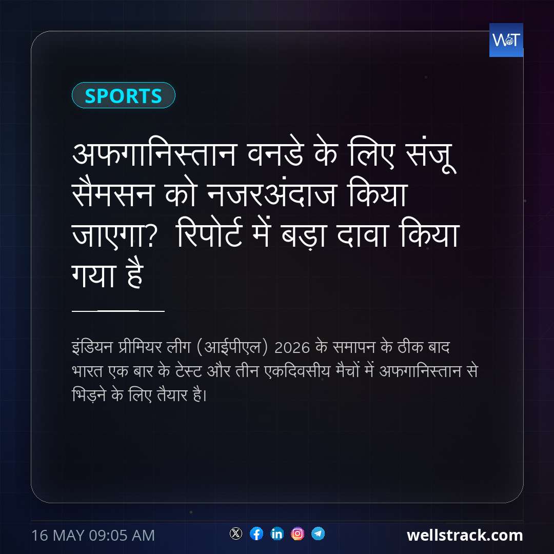 अफगानिस्तान वनडे के लिए संजू सैमसन को नजरअंदाज किया जाएगा? रिपोर्ट में बड़ा दावा किया गया है — WellsTrack