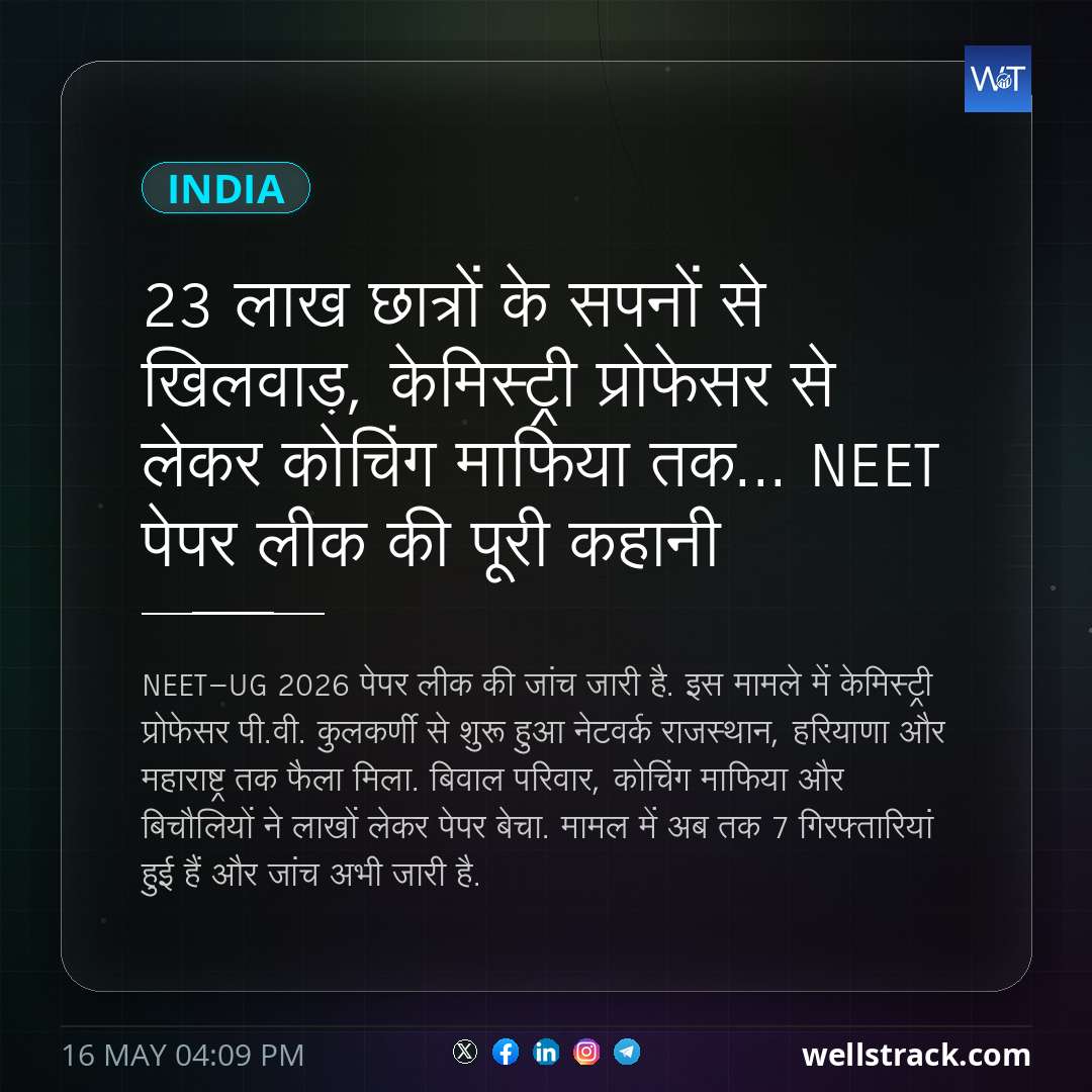 23 लाख छात्रों के सपनों से खिलवाड़, केमिस्ट्री प्रोफेसर से लेकर कोचिंग माफिया तक... NEET पेपर लीक की पूरी कहानी — WellsTrack