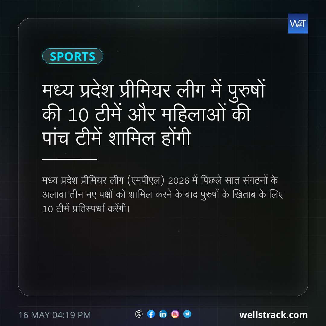 मध्य प्रदेश प्रीमियर लीग में पुरुषों की 10 टीमें और महिलाओं की पांच टीमें शामिल होंगी — WellsTrack