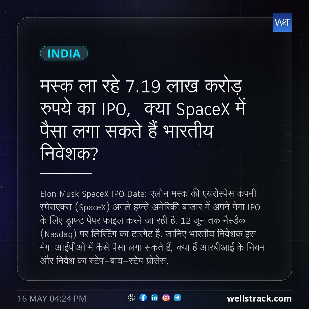 मस्क ला रहे 7.19 लाख करोड़ रुपये का IPO,  क्या SpaceX में पैसा लगा सकते हैं भारतीय निवेशक? — WellsTrack