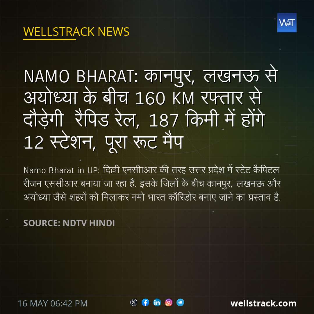 Namo Bharat: कानपुर, लखनऊ से अयोध्या के बीच 160 KM रफ्तार से दौड़ेगी  रैपिड रेल, 187 किमी में होंगे 12 स्टेशन, पूरा रूट मैप — WellsTrack