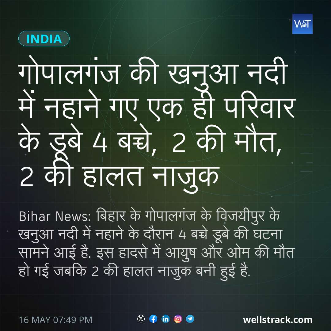 गोपालगंज की खनुआ नदी में नहाने गए एक ही परिवार के डूबे 4 बच्चे, 2 की मौत, 2 की हालत नाजुक — WellsTrack