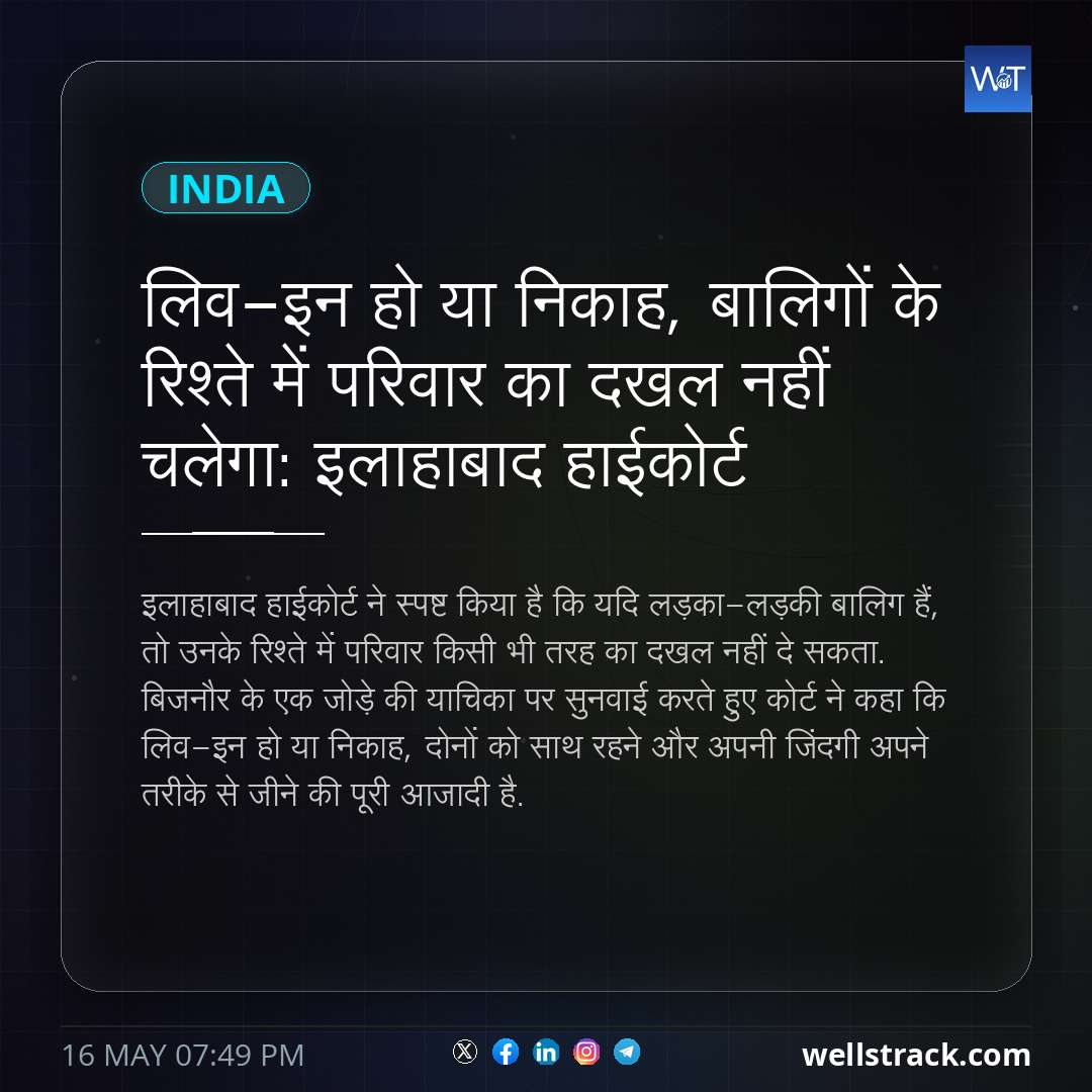 लिव-इन हो या निकाह, बालिगों के रिश्ते में परिवार का दखल नहीं चलेगा: इलाहाबाद हाईकोर्ट — WellsTrack