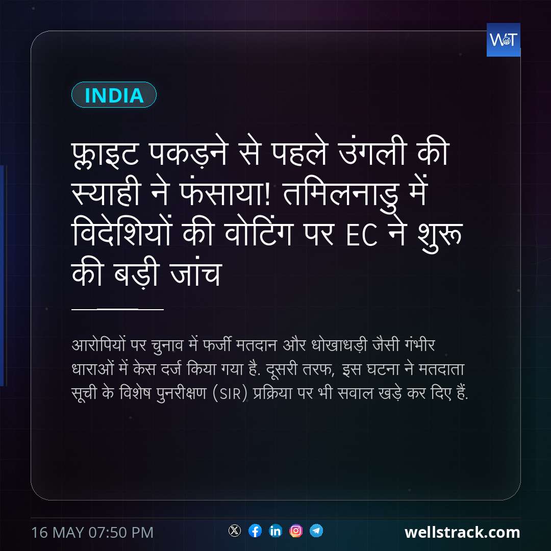 फ्लाइट पकड़ने से पहले उंगली की स्याही ने फंसाया! तमिलनाडु में विदेशियों की वोटिंग पर EC ने शुरू की बड़ी जांच — WellsTrack
