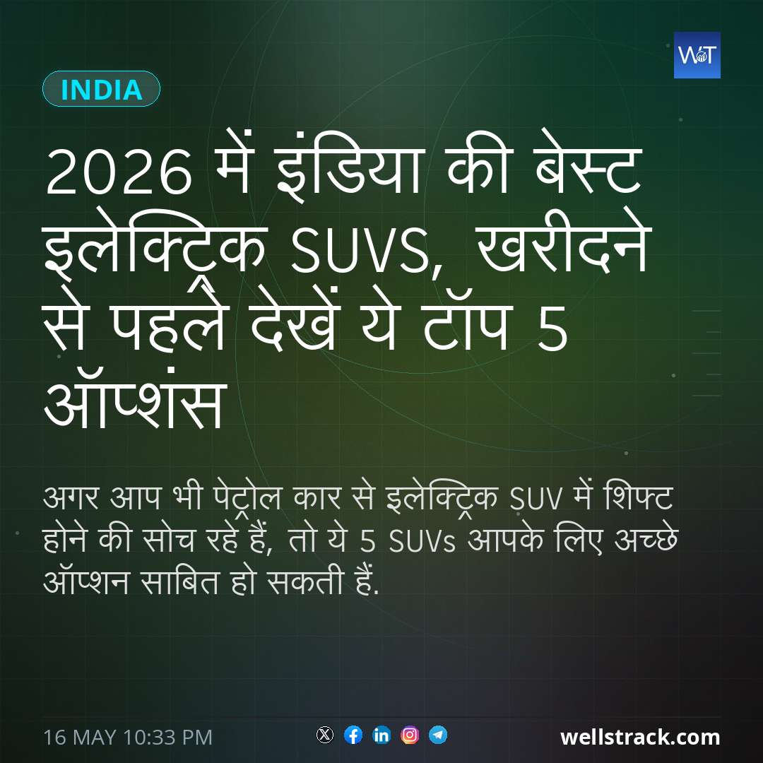 2026 में इंडिया की बेस्ट इलेक्ट्रिक SUVs, खरीदने से पहले देखें ये टॉप 5 ऑप्शंस — WellsTrack
