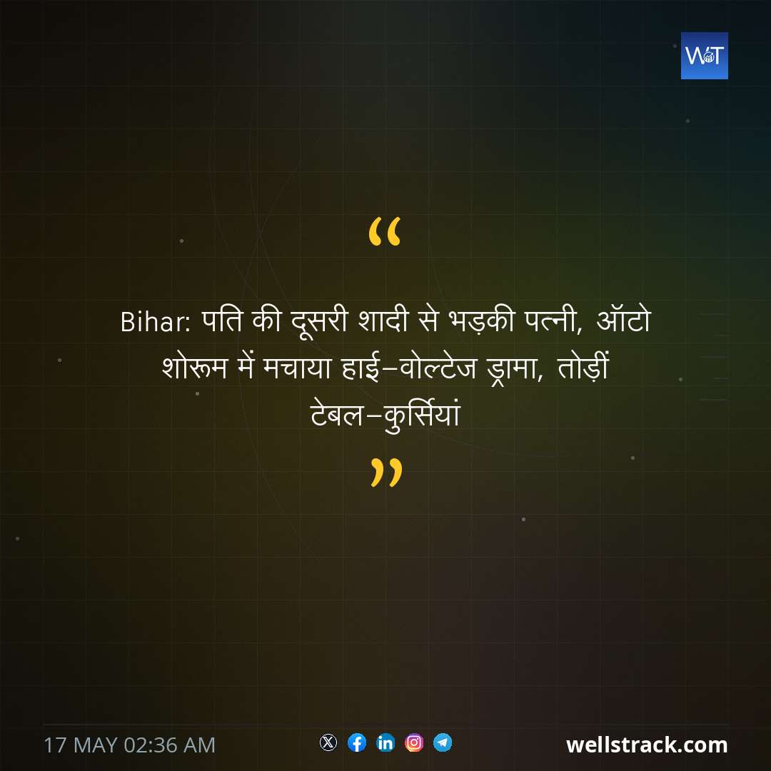 Bihar: पति की दूसरी शादी से भड़की पत्नी, ऑटो शोरूम में मचाया हाई-वोल्टेज ड्रामा, तोड़ीं टेबल-कुर्सियां — WellsTrack