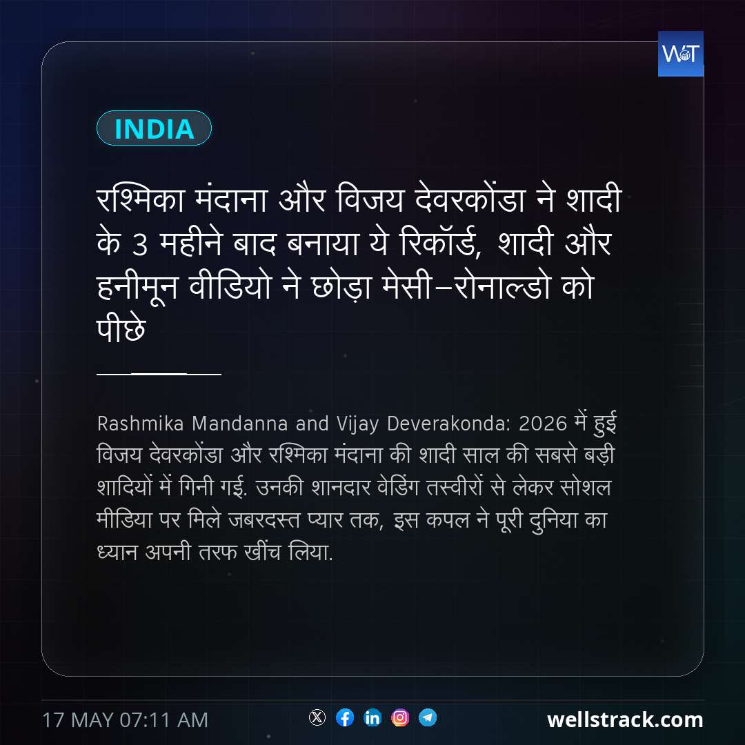 रश्मिका मंदाना और विजय देवरकोंडा ने शादी के 3 महीने बाद बनाया ये रिकॉर्ड, शादी और हनीमून वीडियो ने छोड़ा मेसी-रोनाल्डो को पीछे — WellsTrack