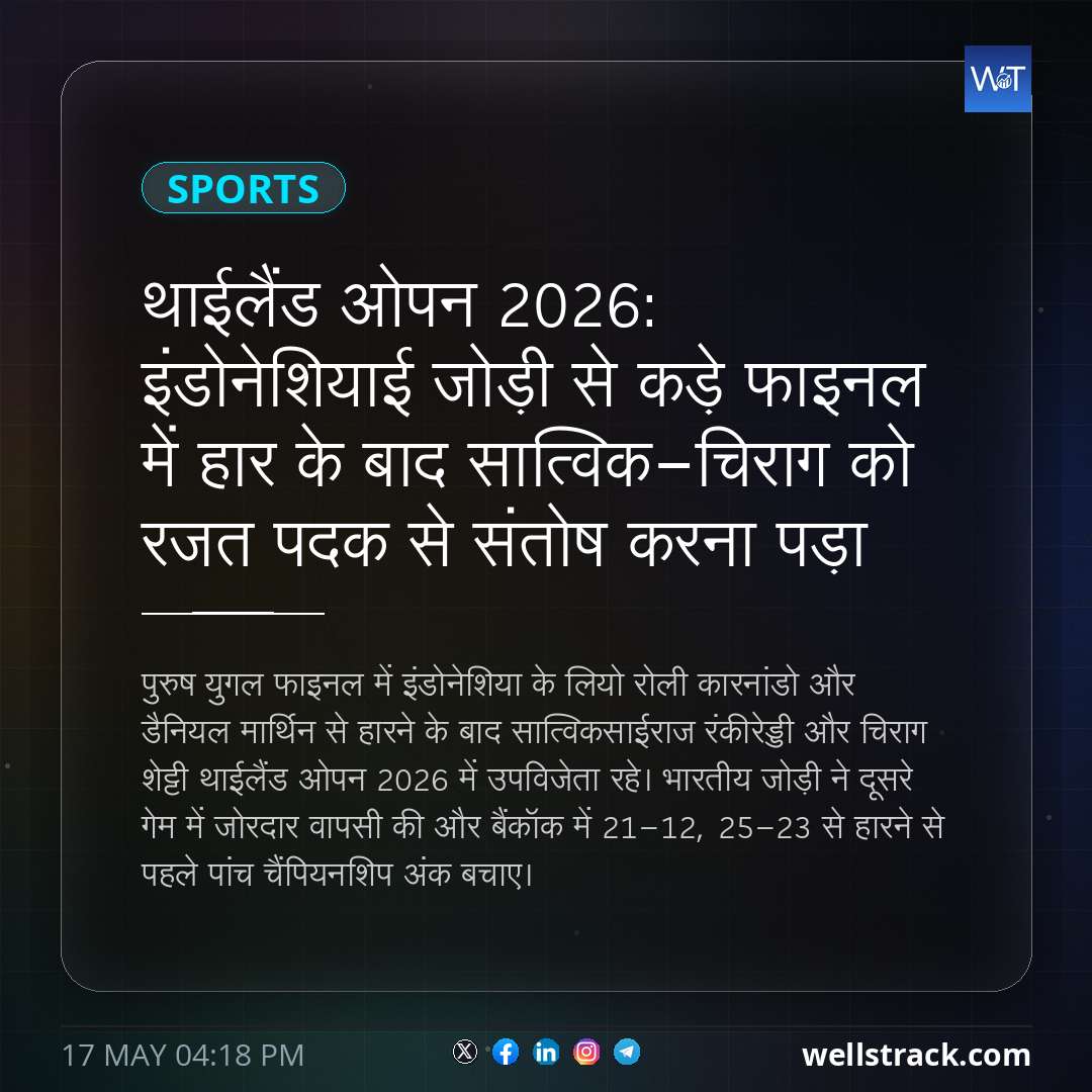 थाईलैंड ओपन 2026: इंडोनेशियाई जोड़ी से कड़े फाइनल में हार के बाद सात्विक-चिराग को रजत पदक से संतोष करना पड़ा — WellsTrack