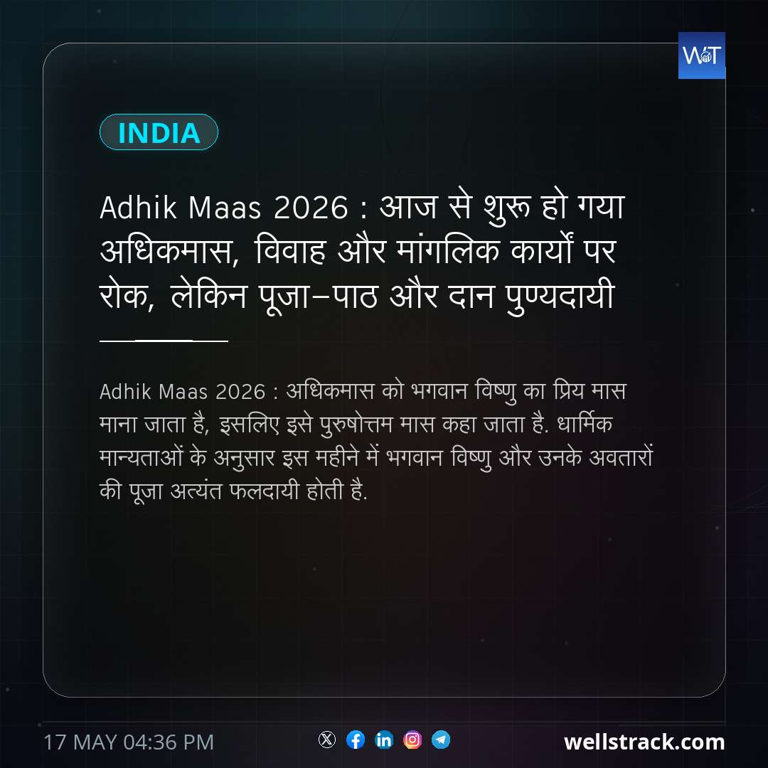 Adhik Maas 2026 : आज से शुरू हो गया अध‍िकमास, विवाह और मांगलिक कार्यों पर रोक, लेकिन पूजा-पाठ और दान पुण्यदायी — WellsTrack