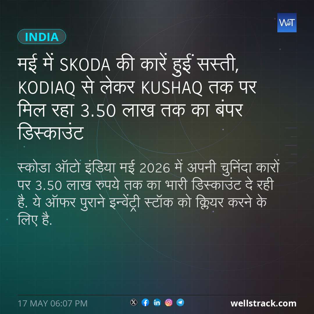 मई में Skoda की कारें हुईं सस्ती, Kodiaq से लेकर Kushaq तक पर मिल रहा 3.50 लाख तक का बंपर डिस्काउंट — WellsTrack