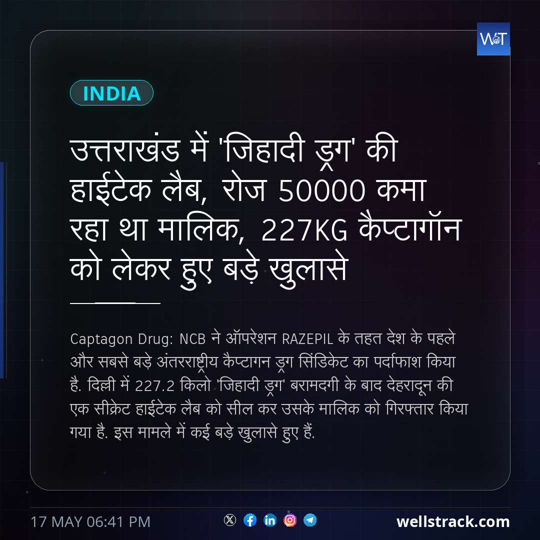 उत्तराखंड में 'जिहादी ड्रग' की हाईटेक लैब, रोज 50000 कमा रहा था मालिक, 227KG कैप्टागॉन को लेकर हुए बड़े खुलासे — WellsTrack