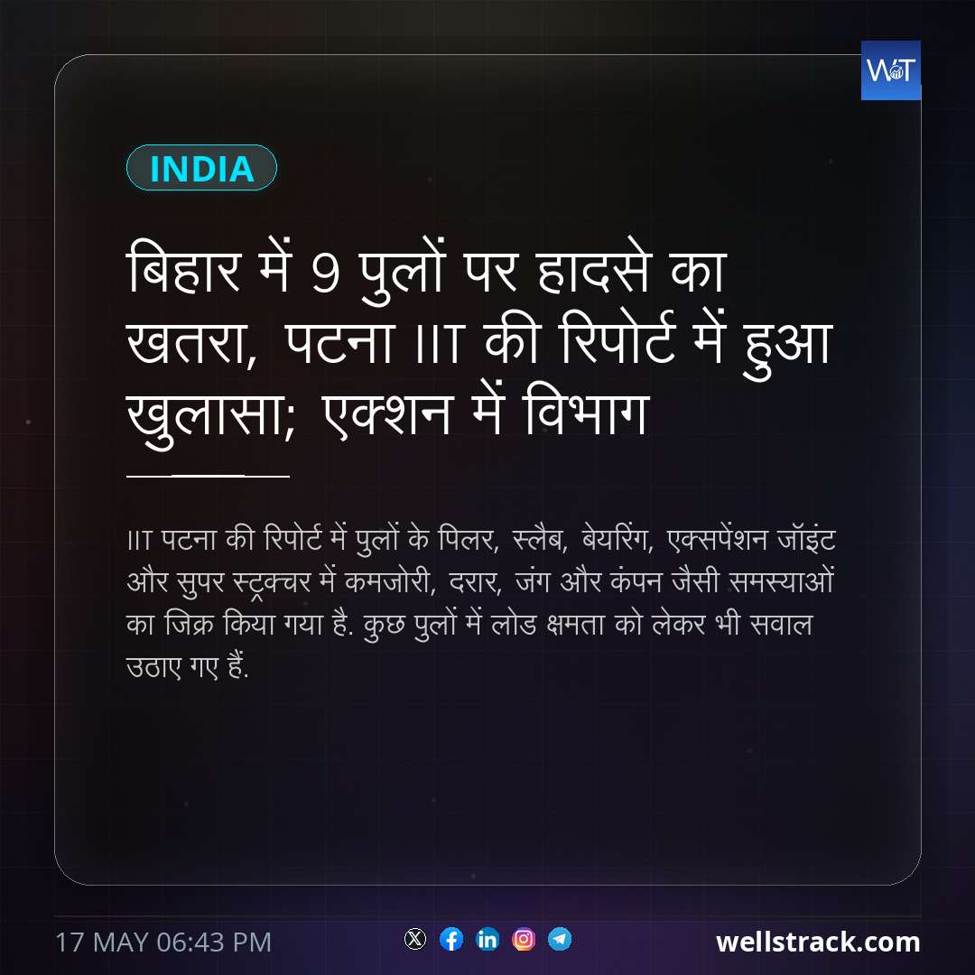 बिहार में 9 पुलों पर हादसे का खतरा, पटना IIT की रिपोर्ट में हुआ खुलासा; एक्शन में विभाग — WellsTrack