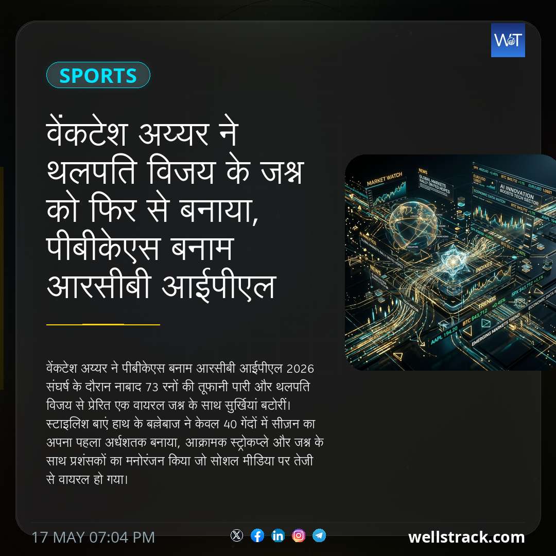 वेंकटेश अय्यर ने थलपति विजय के जश्न को फिर से बनाया, पीबीकेएस बनाम आरसीबी आईपीएल 2026 क्लैश में आतिशी अर्धशतक के बाद शो चुरा लिया - वीडियो देखें — WellsTrack