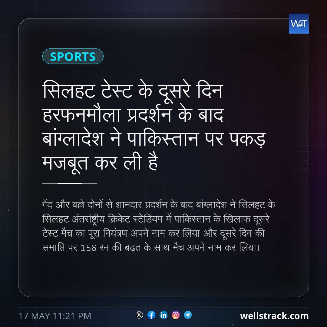 सिलहट टेस्ट के दूसरे दिन हरफनमौला प्रदर्शन के बाद बांग्लादेश ने पाकिस्तान पर पकड़ मजबूत कर ली है — WellsTrack