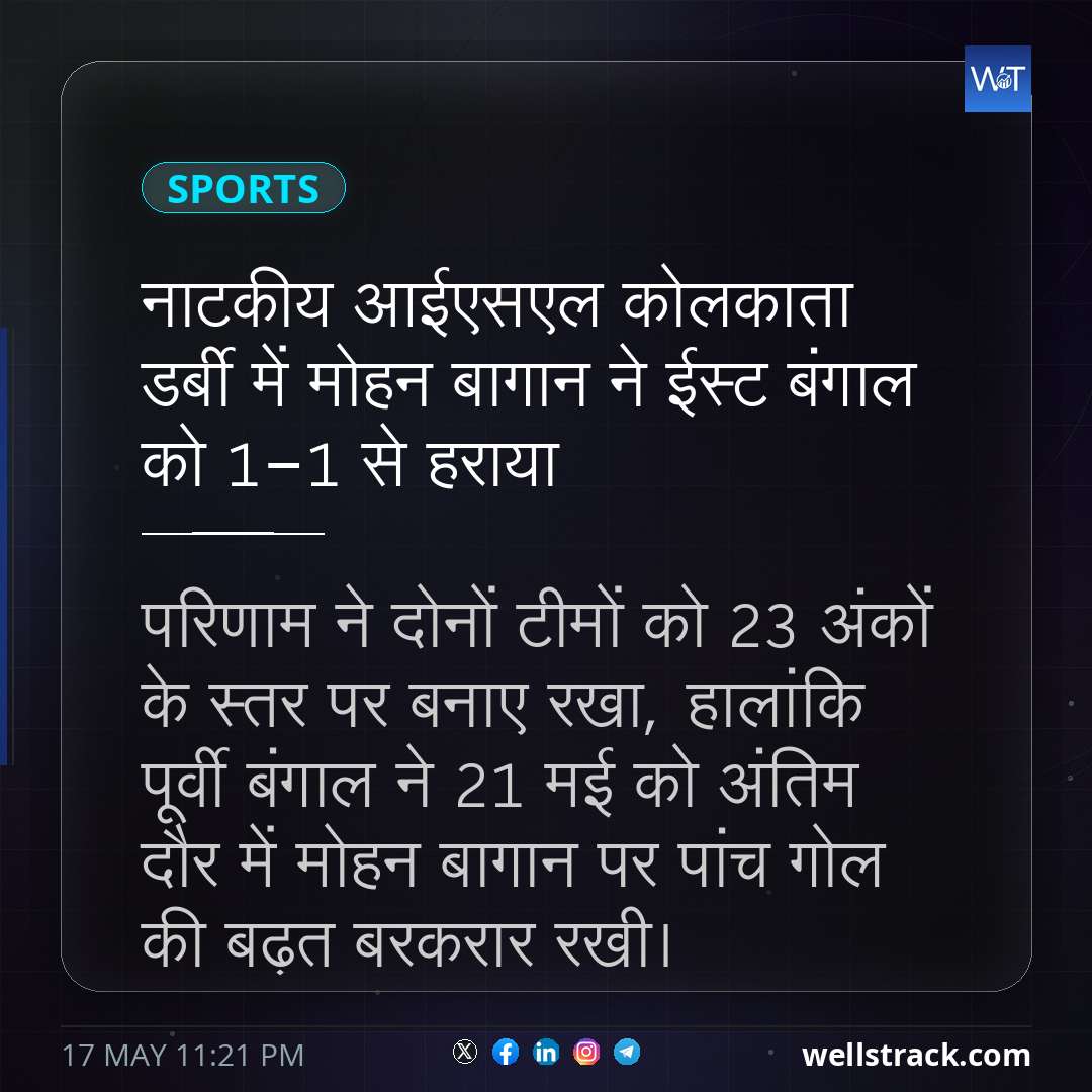 नाटकीय आईएसएल कोलकाता डर्बी में मोहन बागान ने ईस्ट बंगाल को 1-1 से हराया — WellsTrack