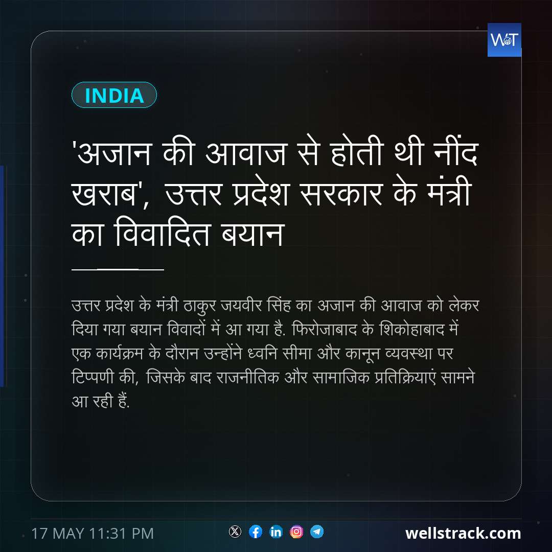 'अजान की आवाज से होती थी नींद खराब', उत्तर प्रदेश सरकार के मंत्री का विवादित बयान — WellsTrack