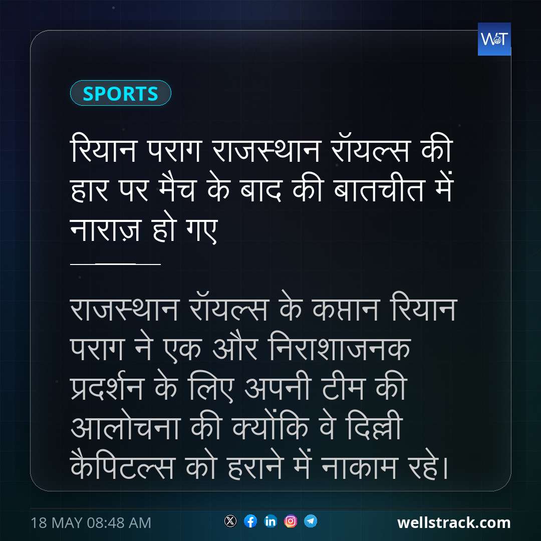 रियान पराग राजस्थान रॉयल्स की हार पर मैच के बाद की बातचीत में नाराज़ हो गए — WellsTrack