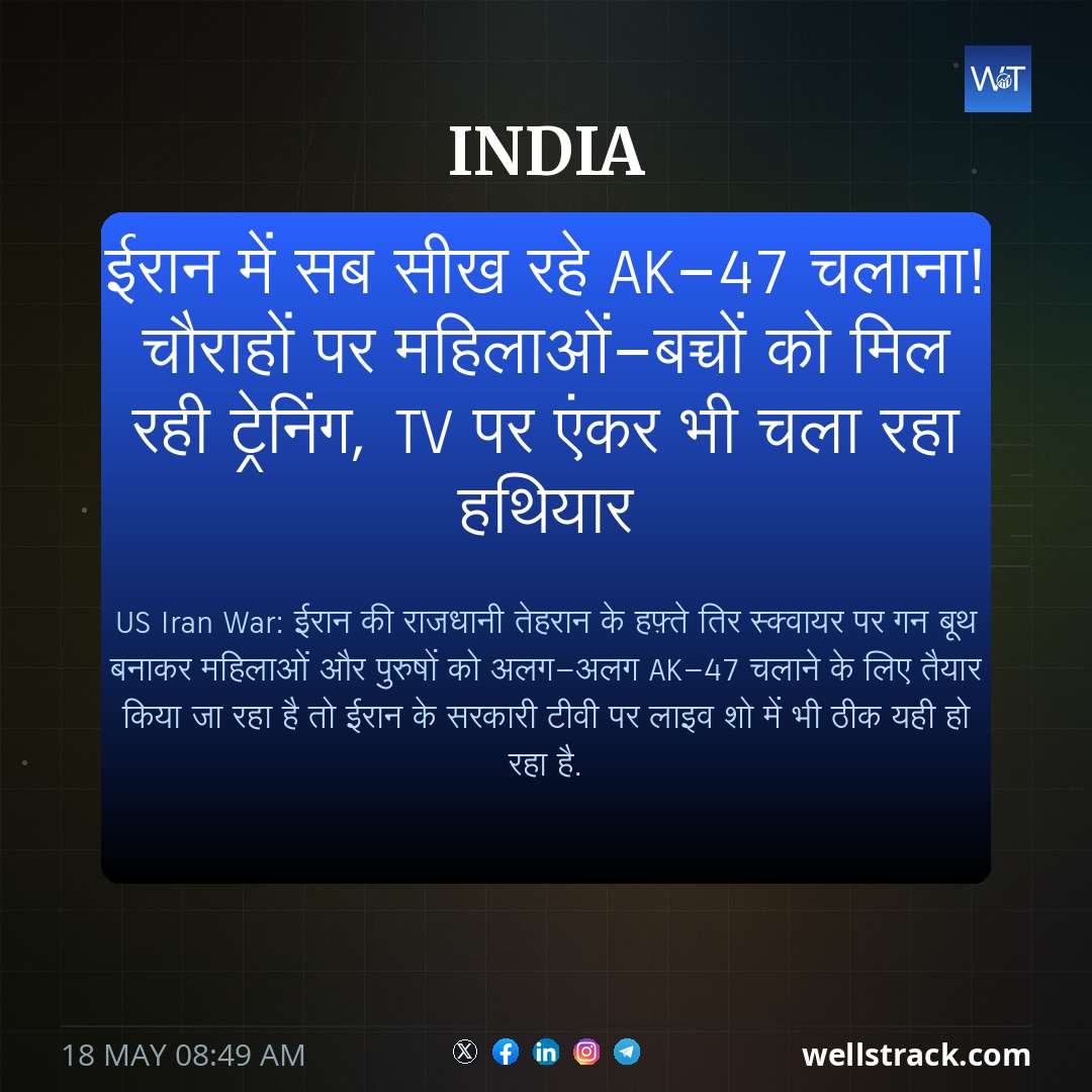ईरान में सब सीख रहे AK-47 चलाना! चौराहों पर महिलाओं-बच्चों को मिल रही ट्रेनिंग, TV पर एंकर भी चला रहा हथियार — WellsTrack
