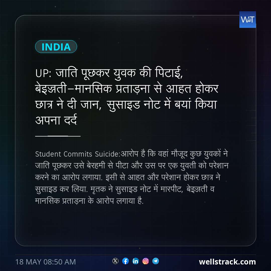 UP: जाति पूछकर युवक की पिटाई, बेइज्जती-मानसिक प्रताड़ना से आहत होकर छात्र ने दी जान, सुसाइड नोट में बयां किया अपना दर्द — WellsTrack