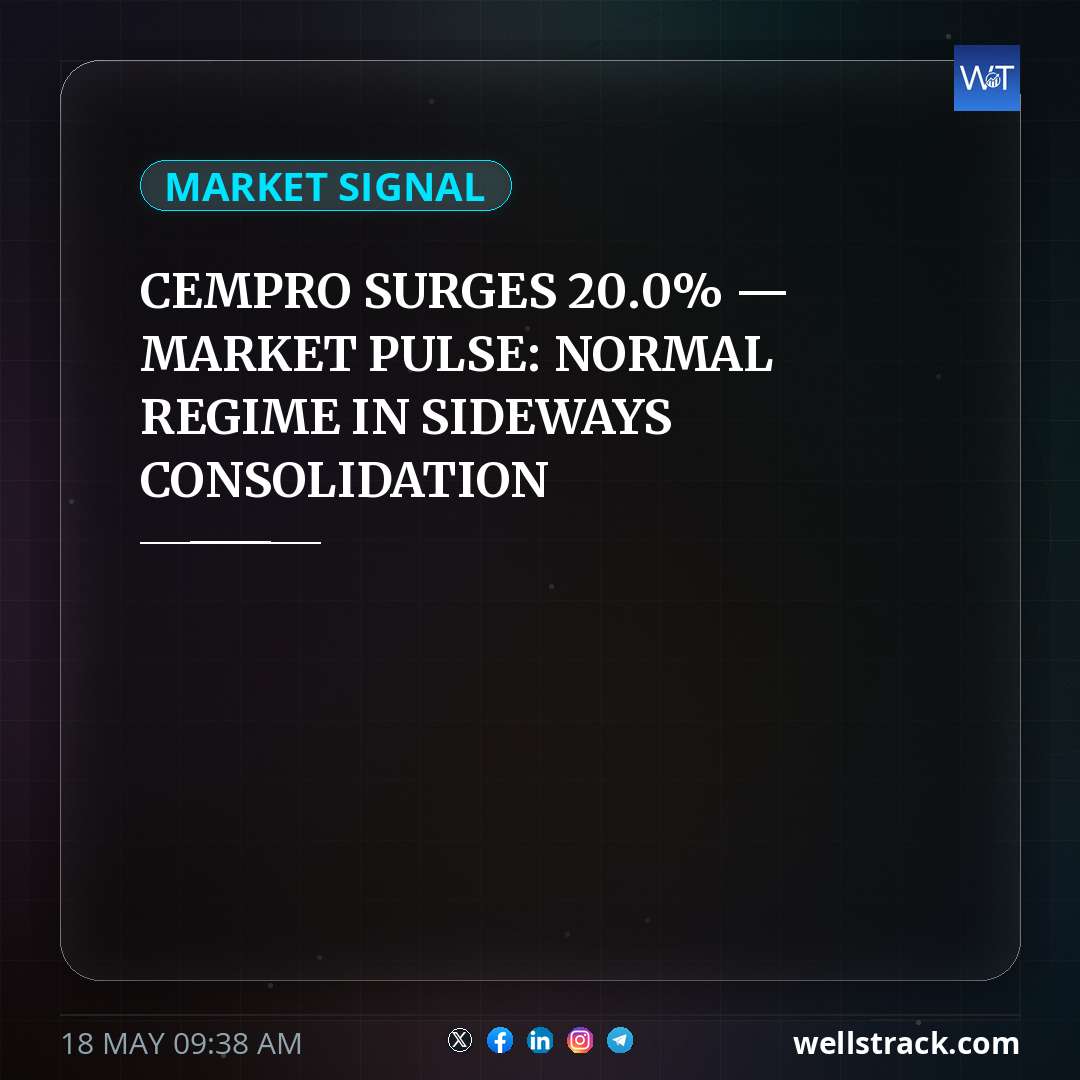 CEMPRO SURGES 20.0% — MARKET PULSE: NORMAL REGIME IN SIDEWAYS CONSOLIDATION — WellsTrack