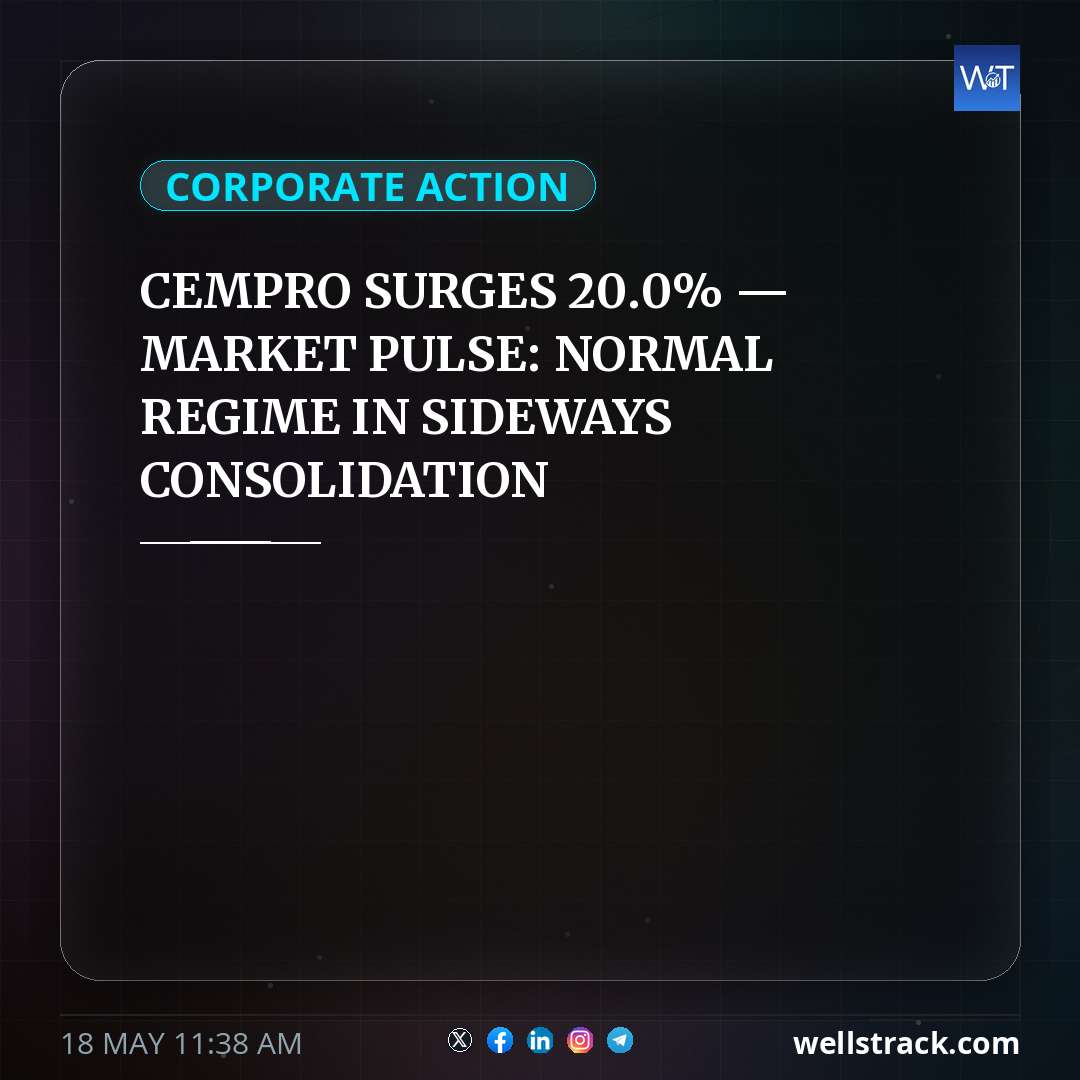 CEMPRO SURGES 20.0% — MARKET PULSE: NORMAL REGIME IN SIDEWAYS CONSOLIDATION — WellsTrack