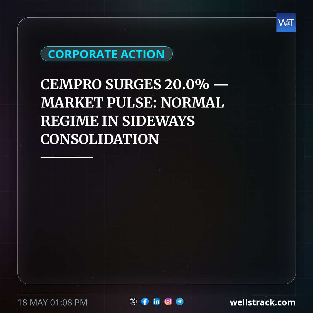 CEMPRO SURGES 20.0% — MARKET PULSE: NORMAL REGIME IN SIDEWAYS CONSOLIDATION — WellsTrack