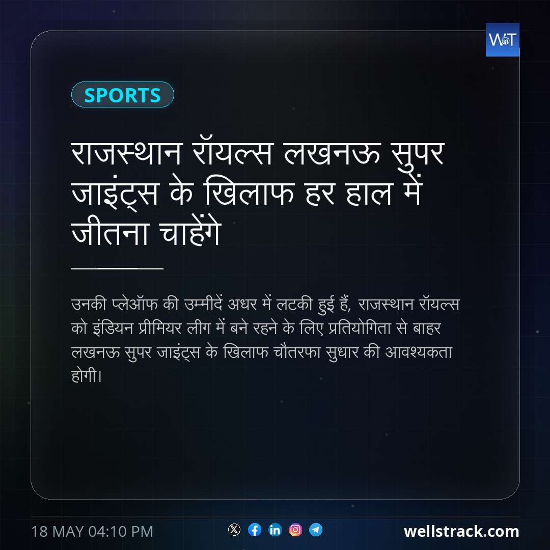 राजस्थान रॉयल्स लखनऊ सुपर जाइंट्स के खिलाफ हर हाल में जीतना चाहेंगे — WellsTrack