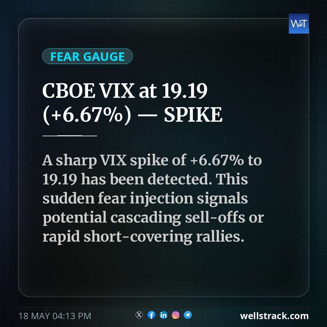 CBOE VIX at 19.19 (+6.67%) — SPIKE — WellsTrack
