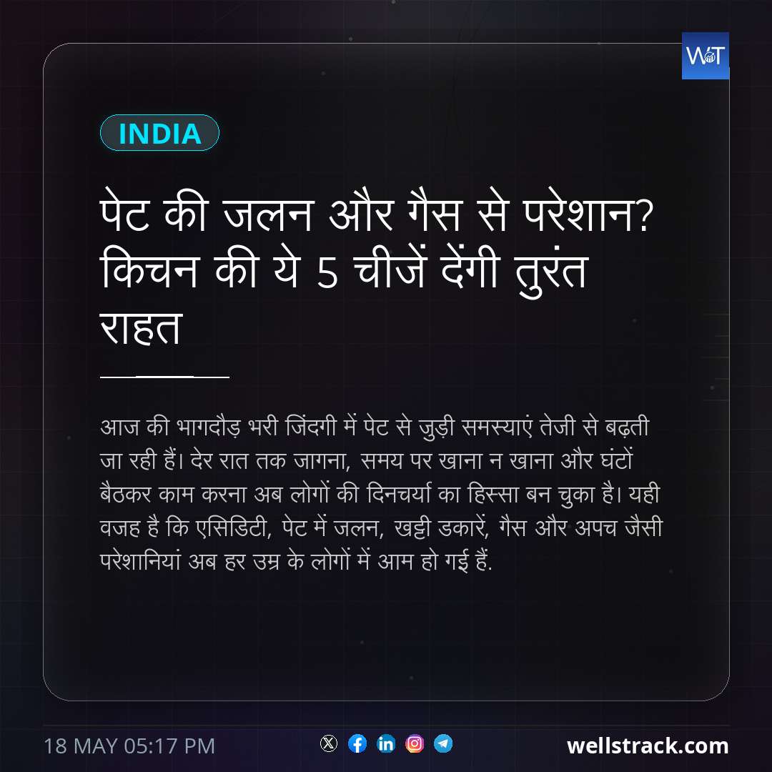 पेट की जलन और गैस से परेशान? किचन की ये 5 चीजें देंगी तुरंत राहत — WellsTrack