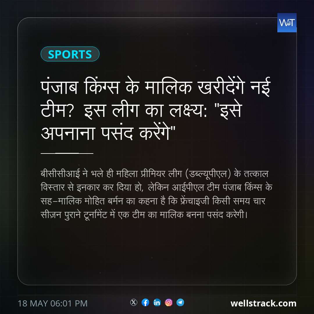 पंजाब किंग्स के मालिक खरीदेंगे नई टीम? इस लीग का लक्ष्य: "इसे अपनाना पसंद करेंगे" — WellsTrack