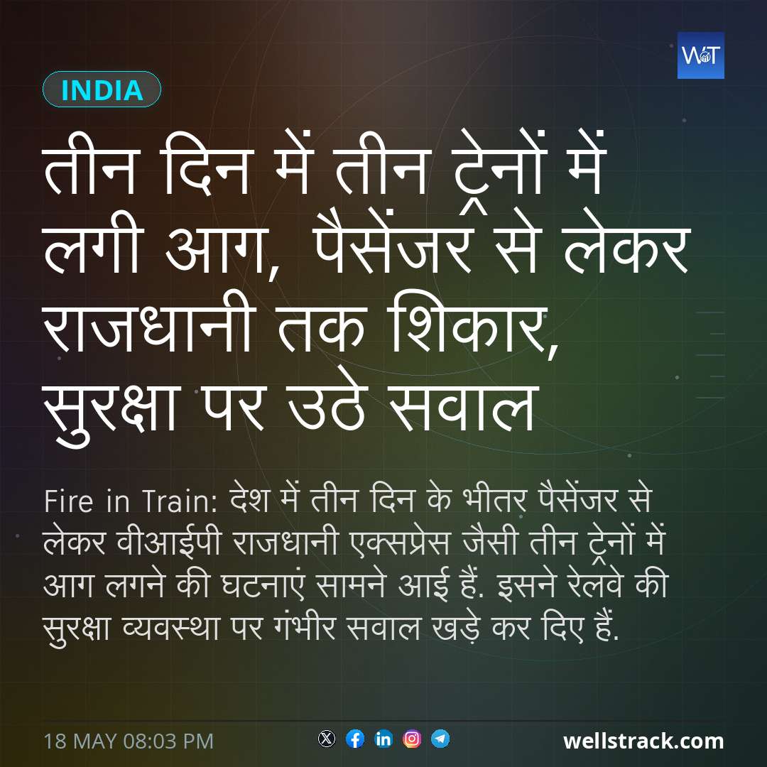 तीन दिन में तीन ट्रेनों में लगी आग, पैसेंजर से लेकर राजधानी तक शिकार, सुरक्षा पर उठे सवाल — WellsTrack