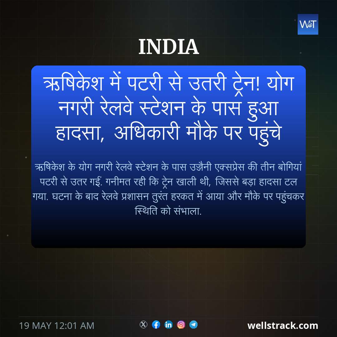 ऋषिकेश में पटरी से उतरी ट्रेन! योग नगरी रेलवे स्टेशन के पास हुआ हादसा, अधिकारी मौके पर पहुंचे — WellsTrack