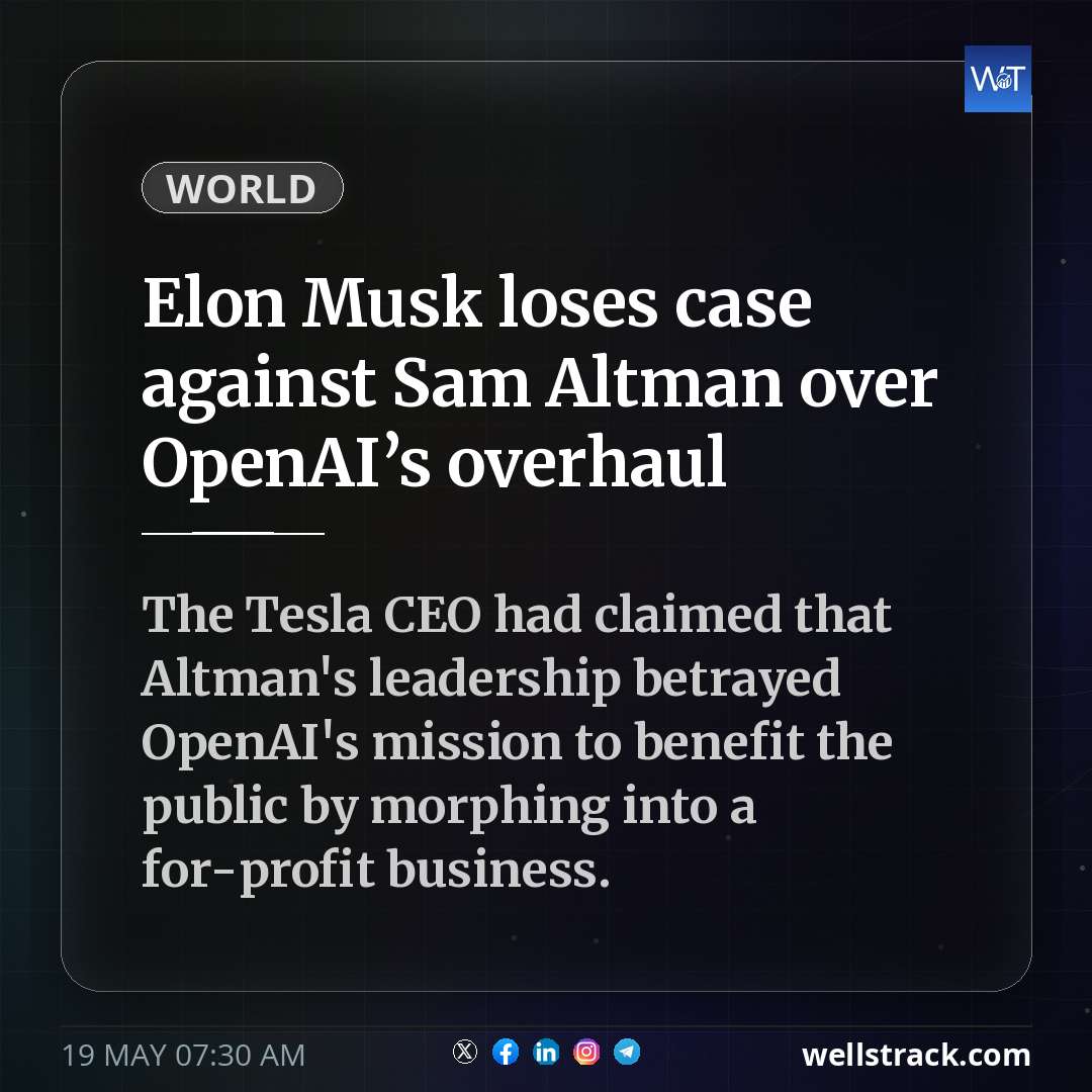Elon Musk loses case against Sam Altman over OpenAI’s overhaul — WellsTrack