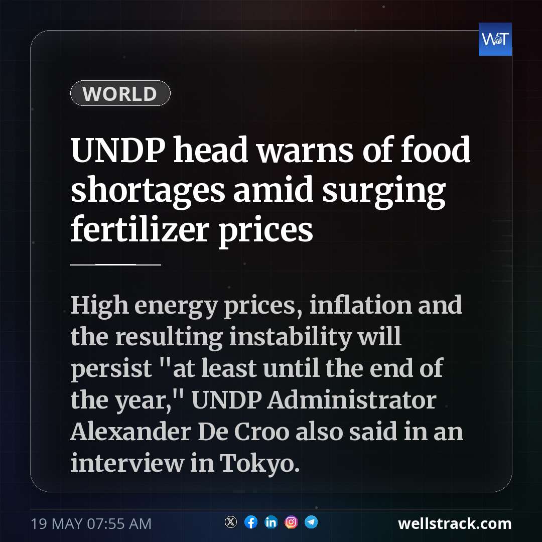 UNDP head warns of food shortages amid surging fertilizer prices — WellsTrack