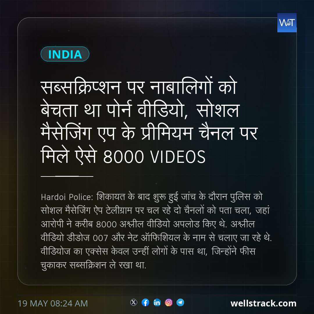 सब्सक्रिप्शन पर नाबालिगों को बेचता था पोर्न वीडियो, सोशल मैसेजिंग एप के प्रीमियम चैनल पर मिले ऐसे 8000 VIDEOS — WellsTrack