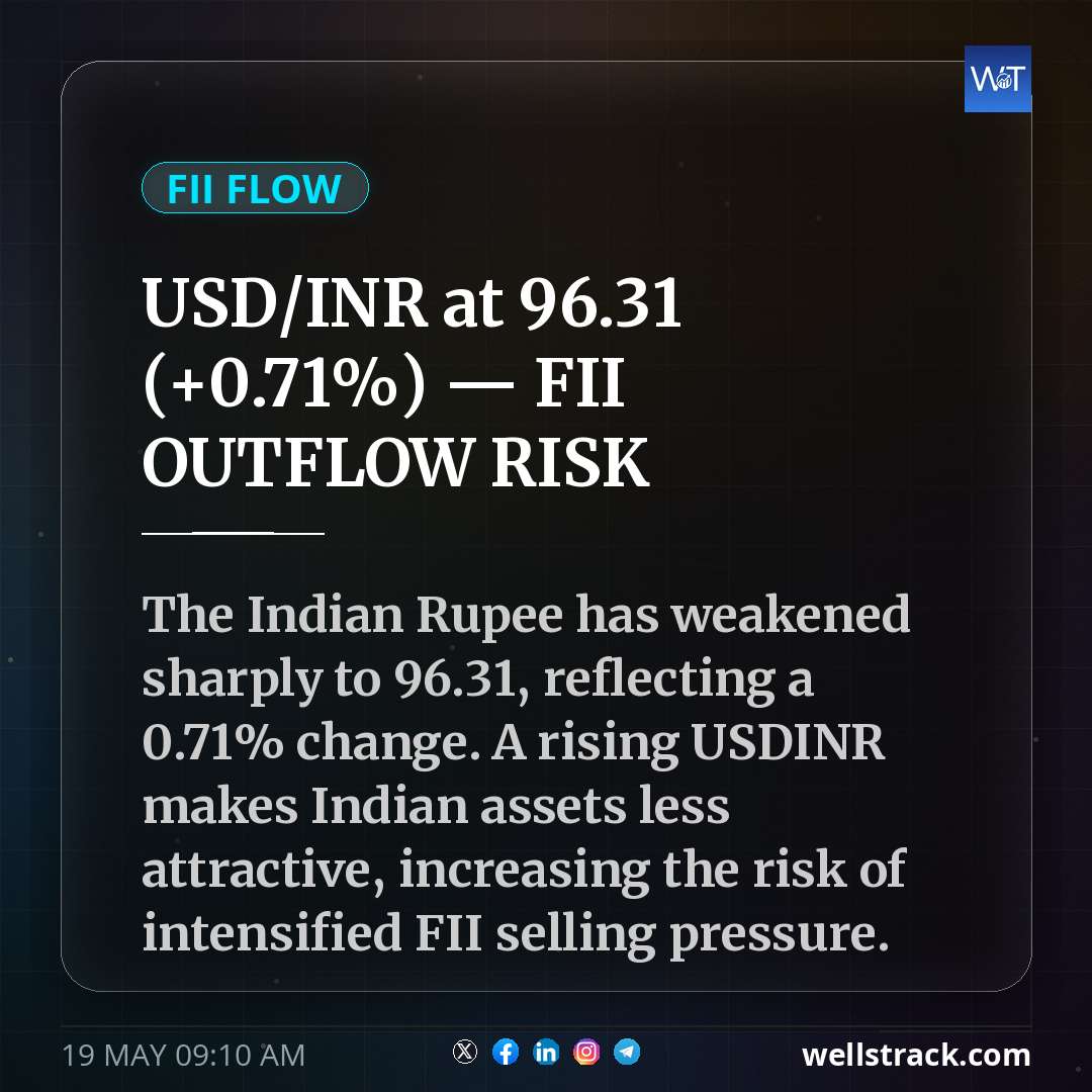 USD/INR at ₹96.31 (+0.71%) — FII OUTFLOW RISK — WellsTrack