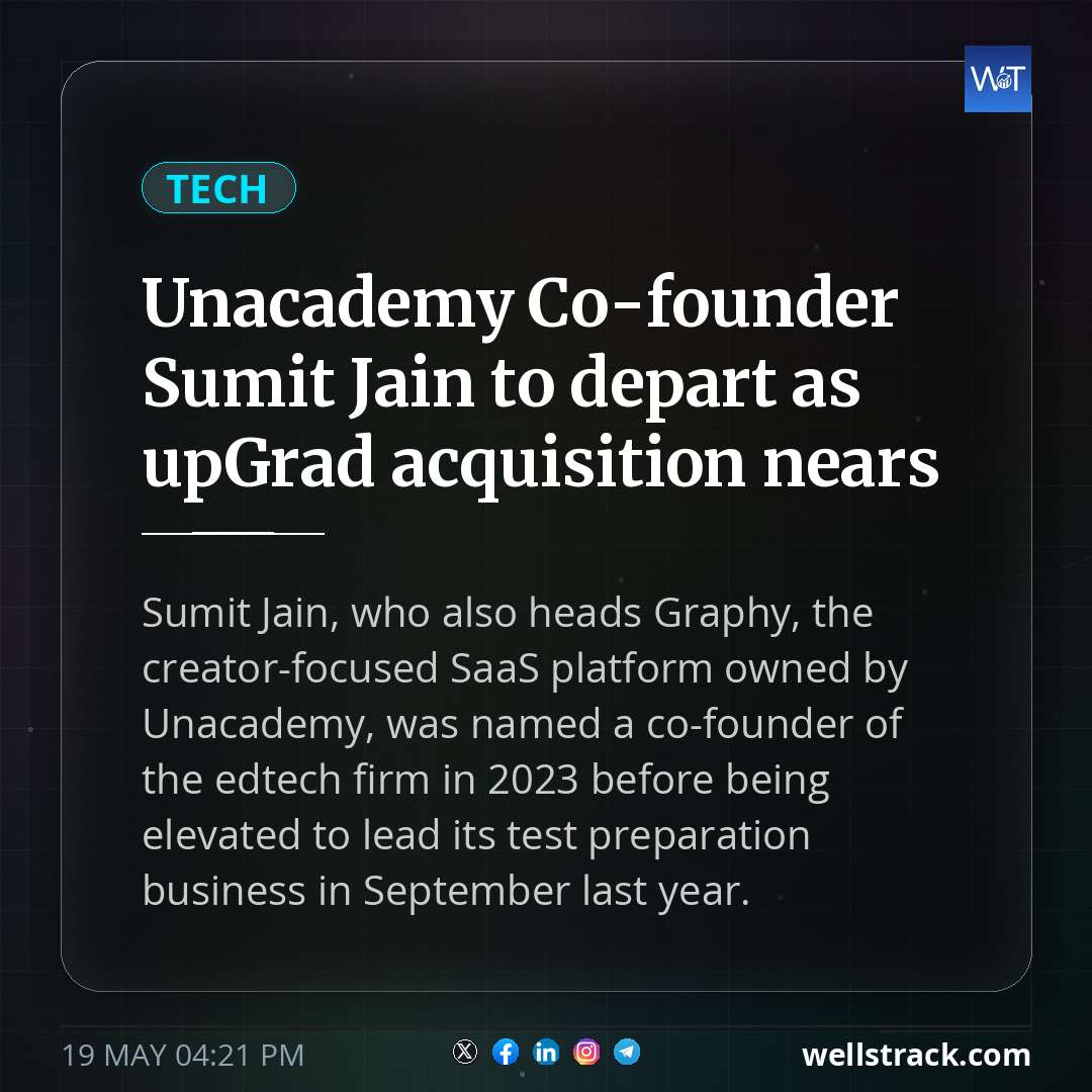 Unacademy Co-founder Sumit Jain to depart as upGrad acquisition nears — WellsTrack