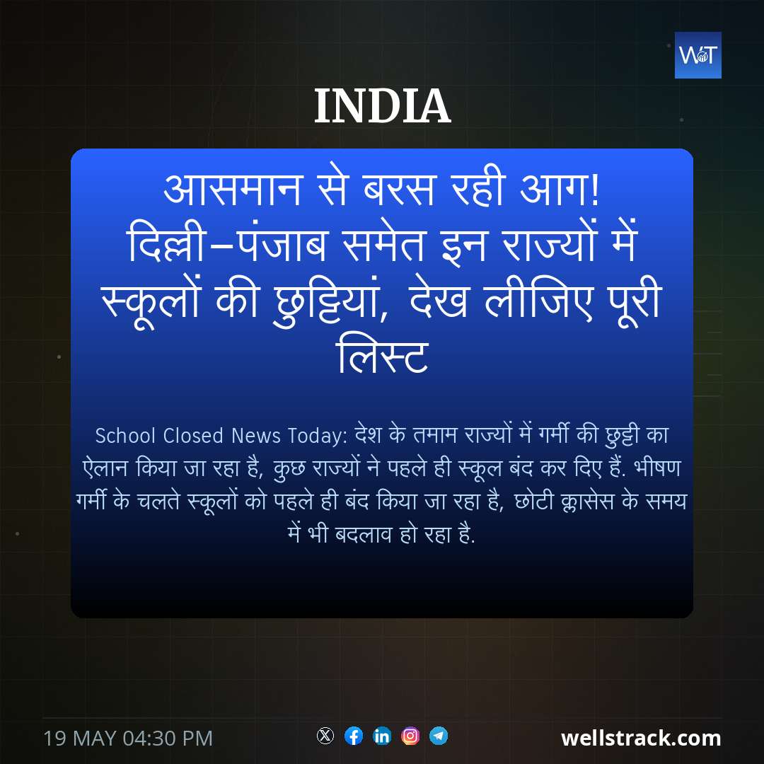 आसमान से बरस रही आग! दिल्ली-पंजाब समेत इन राज्यों में स्कूलों की छुट्टियां, देख लीजिए पूरी लिस्ट — WellsTrack