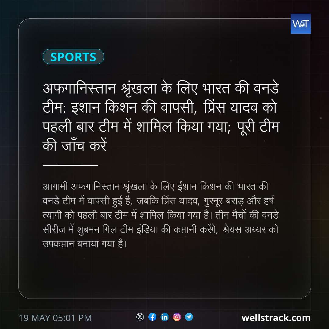अफगानिस्तान श्रृंखला के लिए भारत की वनडे टीम: इशान किशन की वापसी, प्रिंस यादव को पहली बार टीम में शामिल किया गया; पूरी टीम की जाँच करें — WellsTrack