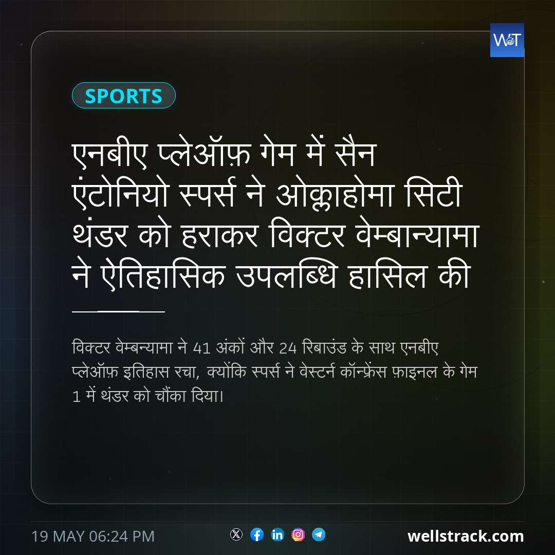 एनबीए प्लेऑफ़ गेम में सैन एंटोनियो स्पर्स ने ओक्लाहोमा सिटी थंडर को हराकर विक्टर वेम्बान्यामा ने ऐतिहासिक उपलब्धि हासिल की — WellsTrack
