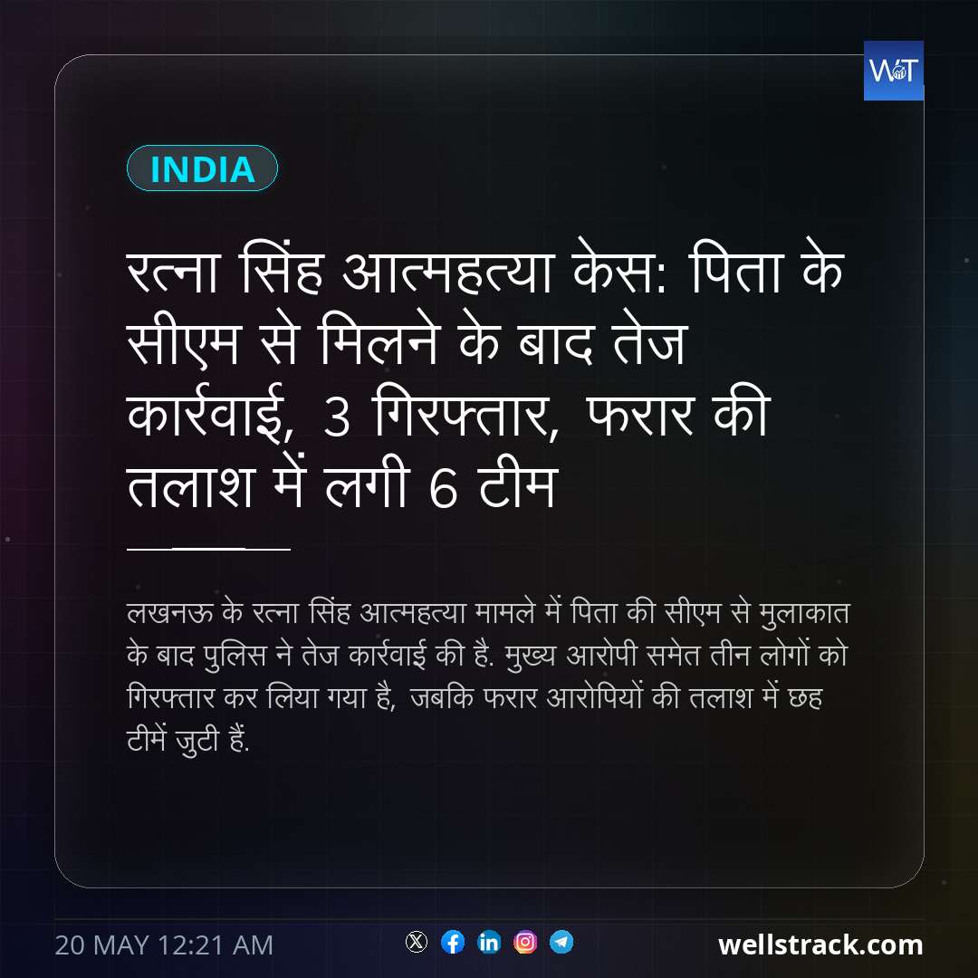 रत्ना सिंह आत्महत्या केस: पिता के सीएम से मिलने के बाद तेज कार्रवाई, 3 गिरफ्तार, फरार की तलाश में लगी 6 टीम — WellsTrack