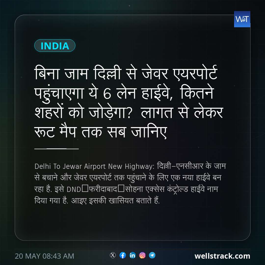 बिना जाम दिल्ली से जेवर एयरपोर्ट पहुंचाएगा ये 6 लेन हाईवे, कितने शहरों को जोड़ेगा? लागत से लेकर रूट मैप तक सब जानिए — WellsTrack