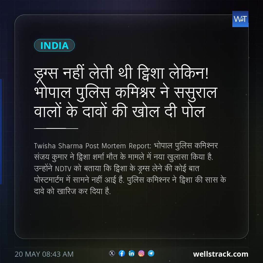 ड्रग्स नहीं लेती थी ट्विशा लेकिन! भोपाल पुलिस कमिश्नर ने ससुराल वालों के दावों की खोल दी पोल — WellsTrack