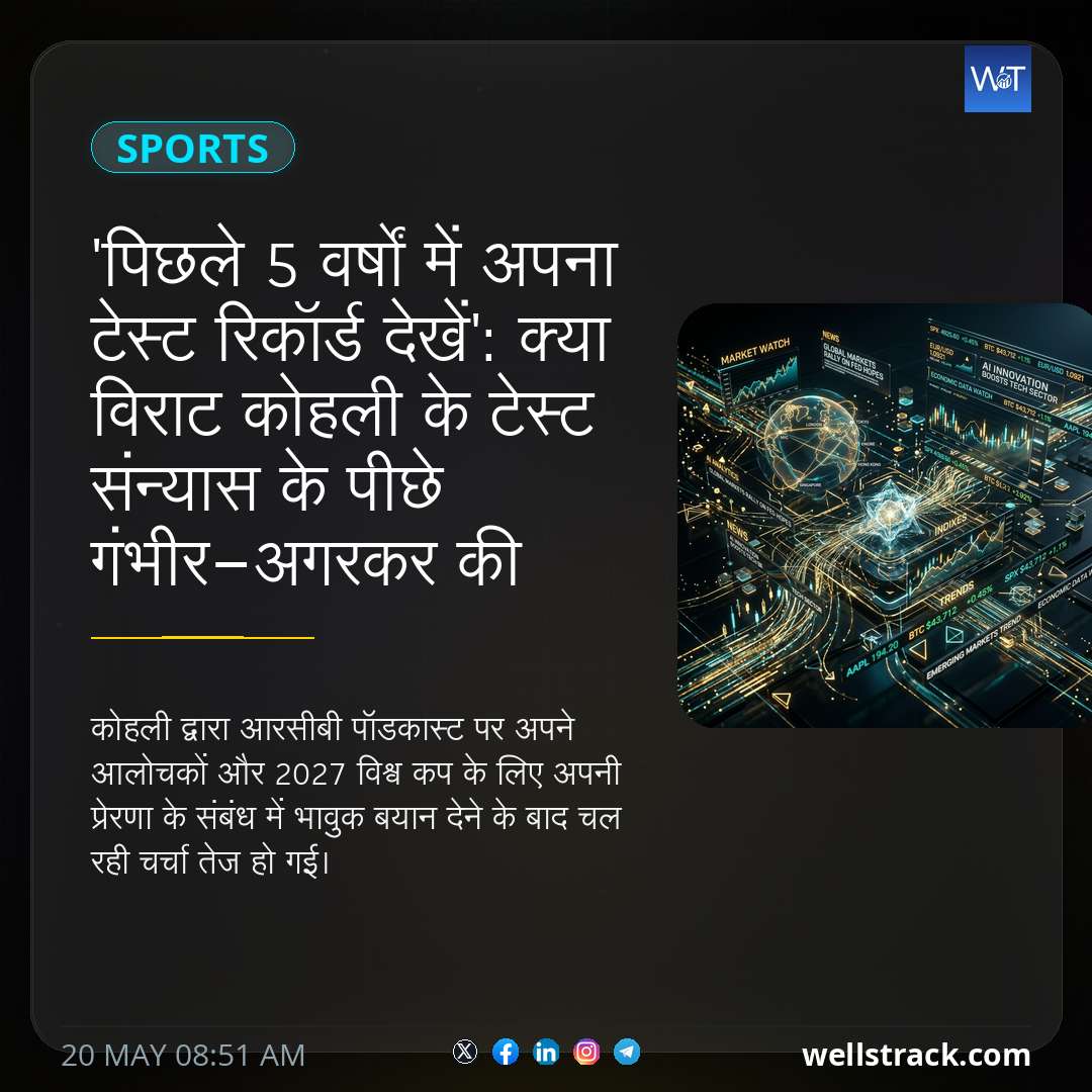 'पिछले 5 वर्षों में अपना टेस्ट रिकॉर्ड देखें': क्या विराट कोहली के टेस्ट संन्यास के पीछे गंभीर-अगरकर की अनबन थी? दिखाया गया — WellsTrack