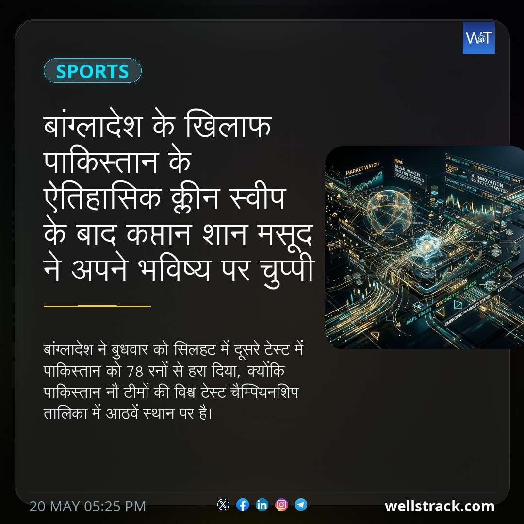 बांग्लादेश के खिलाफ पाकिस्तान के ऐतिहासिक क्लीन स्वीप के बाद कप्तान शान मसूद ने अपने भविष्य पर चुप्पी तोड़ी — WellsTrack
