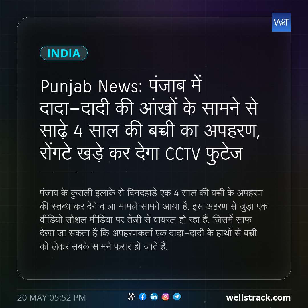 Punjab News: पंजाब में दादा-दादी की आंखों के सामने से साढ़े 4 साल की बच्ची का अपहरण, रोंगटे खड़े कर देगा CCTV फुटेज — WellsTrack