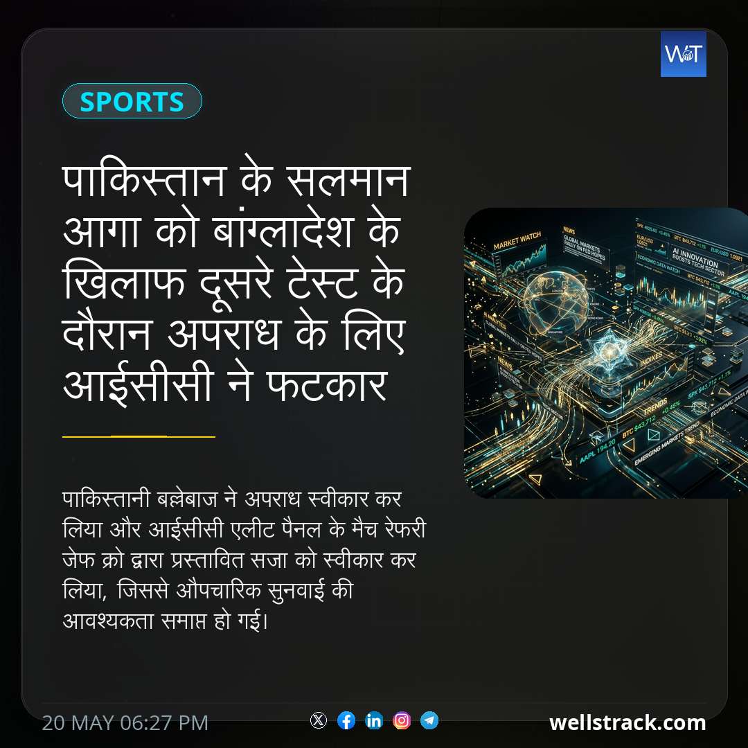 पाकिस्तान के सलमान आगा को बांग्लादेश के खिलाफ दूसरे टेस्ट के दौरान अपराध के लिए आईसीसी ने फटकार लगाई — WellsTrack